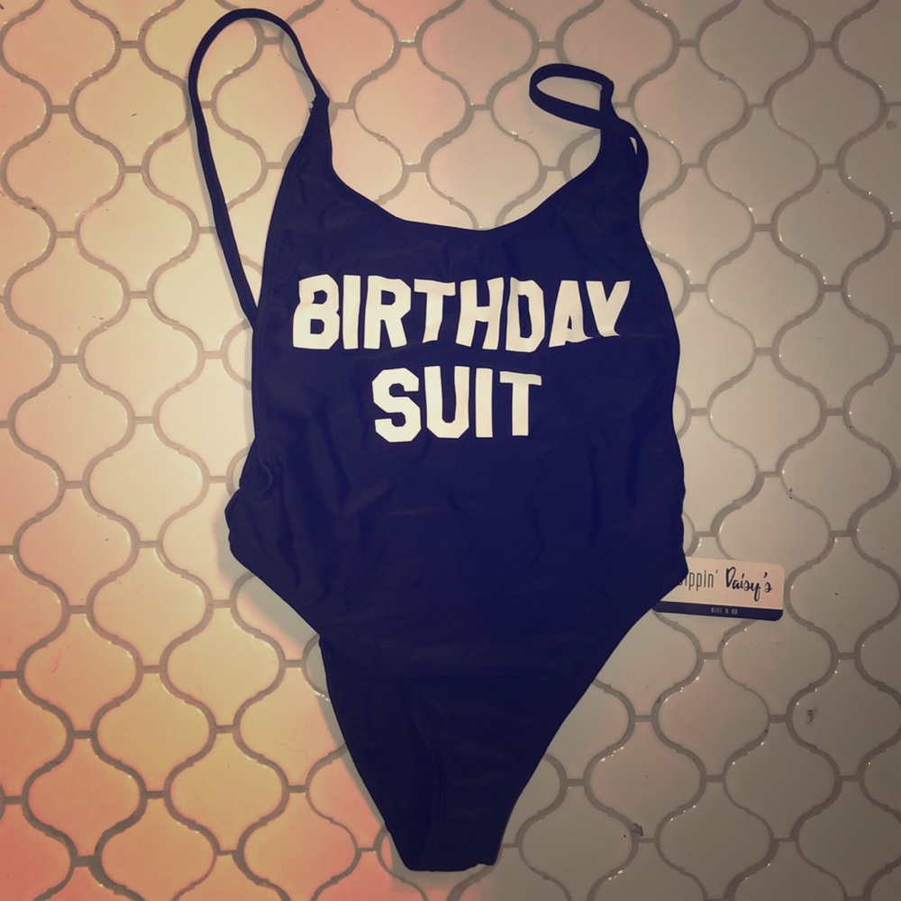 Black birthday suit one piece swim suit